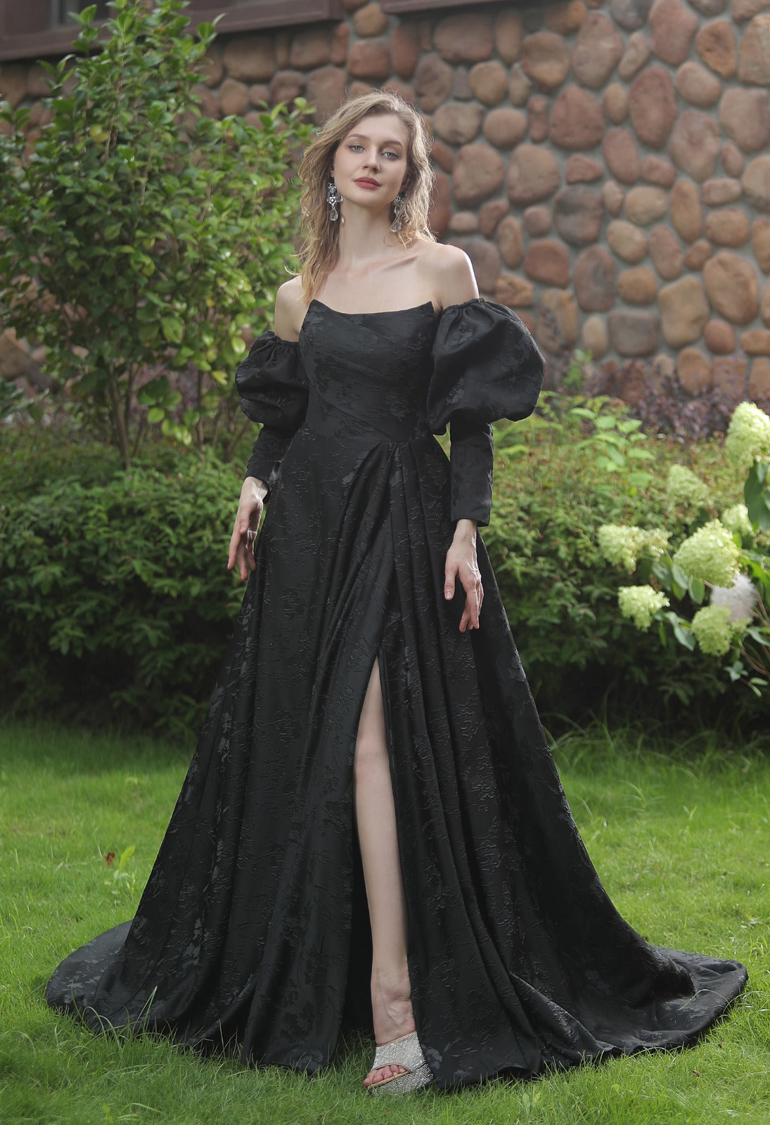 Noir Jacquard Satin Black Bridal Gown J Taime Bridal Swansea J