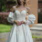 Alexandra 3056: Silky Satin Ball Gown with Lace Appliques and Detachable Pouf Sleeves
