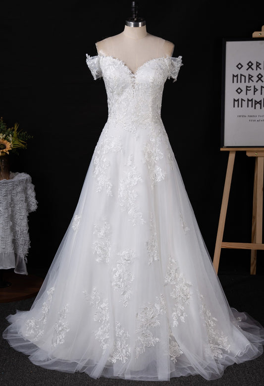 Camille 2439 Off-Shoulder A-Line Wedding Dress | Unique Floral Motifs