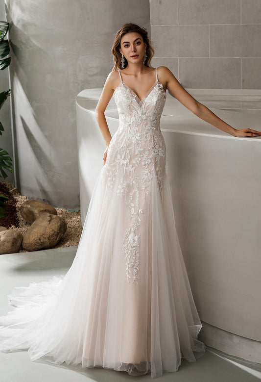 Bronte 2507 Fit and Flare Wedding Dress | Lace Bridal Gown with Beaded Straps