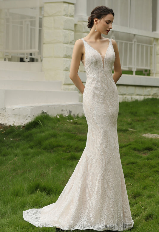 Ainslee 2029: Enchanting Boho Sheath Wedding Dress with All-Over Lace