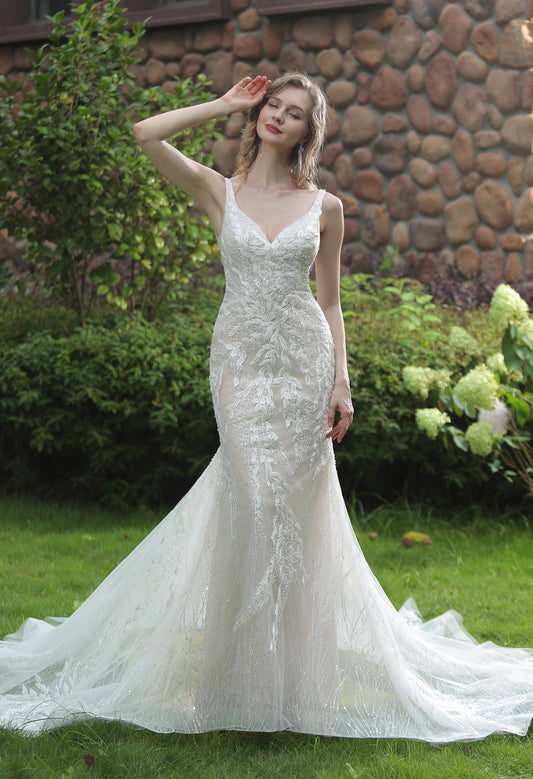 Celeste 3054: Stunning Mermaid Wedding Dress with Embroidered Appliques