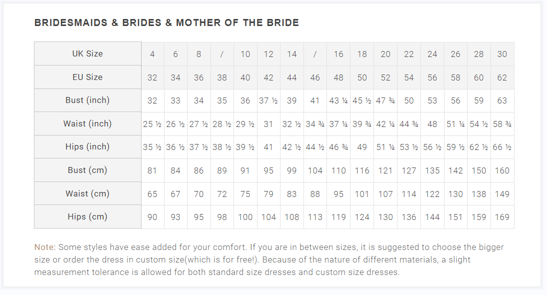 Bridesmaid Size Guide