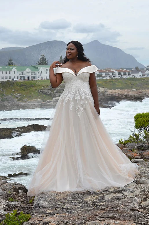 Williams (Ivory): Timeless A-Line Wedding Dress with Off-the-Shoulder Elegance