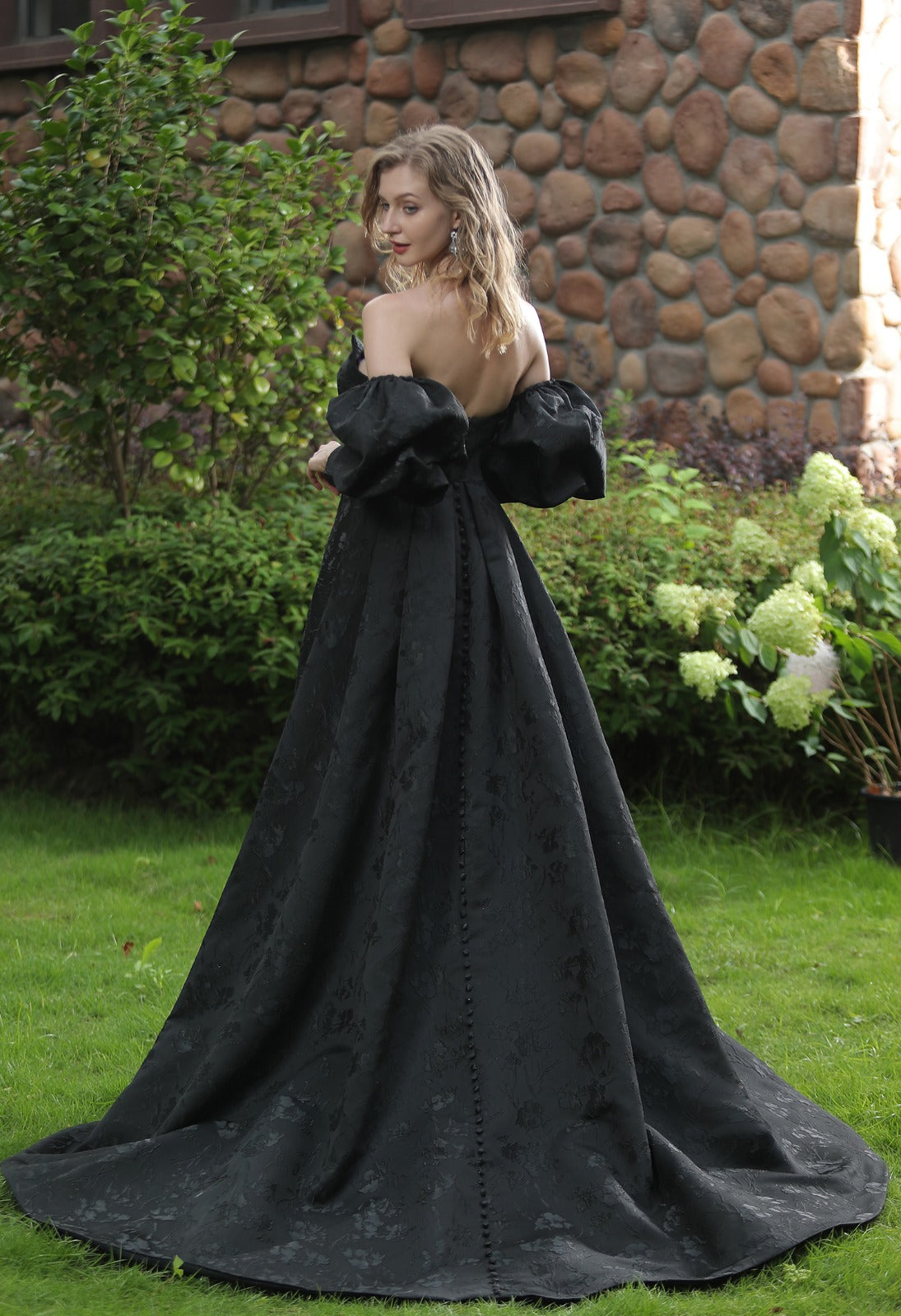 Noir Jacquard Satin Black Bridal Gown J Taime Bridal Swansea J