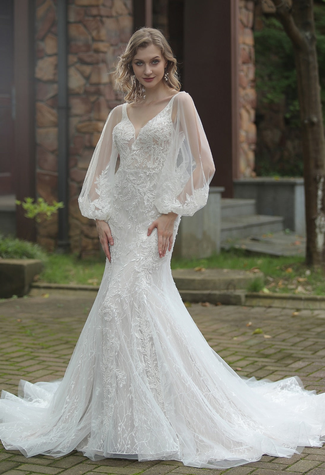 Stunning Mermaid Wedding Dress with Embroidered Appliques J